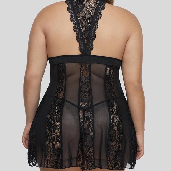 Queen Size Sexy Sheer Black Chemise Set - Picture 5 of 5
